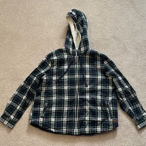 L.L. Bean Green and Blue Fleece-Lined Plaid Jacket